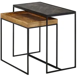 Industrielle Beistelltisch Set, Mango Massivholz, Eisen, Anthrazit/Braun. 60x30x50 cm | Kadima Design