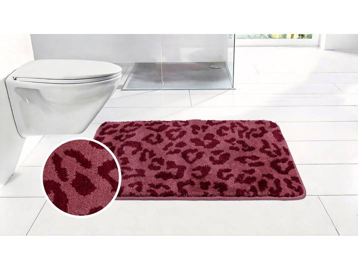 Badematte GOODPRODUCT Anna Leo, Badvorleger, Badezimmer Teppich, Duschvorleger , rot (bordeaux, beere), H:15mm, Polyester, Badematten, Badematte, mit Animal Print, modernes Muster, Leo, weich