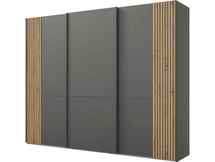Schwebetürenschrank MUSTERRING Isabelle , grau (graphit, dekor), B:295,2cm H:236cm T:67cm, Hartfaserplatte, Holzwerkstoff, Schränke, Schwebetürenschrank, Türen mit Lamellenoptik, verschiedene Grössen und Farben, Höhe 236cm