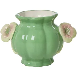 RICE Handbemalte Keramik Vase mit Blumenhenkel, L11 x B16 x H10 cm