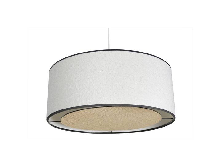 Suspension cylindrique en tissu effet laine bouclée blanc et rabane naturelle D50 cm TRAVES