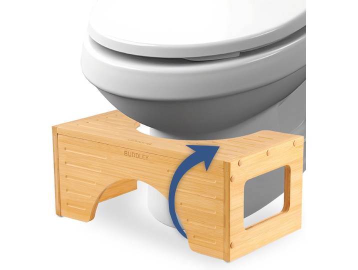 BUDDLEY Toiletkrukje Bamboe 180° - WC Krukje Draaibaar Twee Hoogtes - Juiste Houding - Obstipatie - Naturel Bamboe - Toilet Squat - Poepkrukje - Volwassenen - Antislip