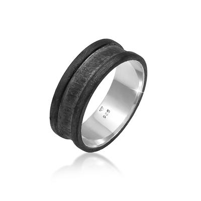 Silberring KUZZOI "Ring Bandring Maskulin Zeitlos 925 Silber" Gr. 62, schwarz, Fingerringe, Herren, 62, Silber 925 (Sterlingsilber), Silberring
