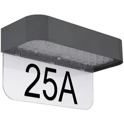 Solarlampe Wandleuchte Hausnummer Außenleuchte Bewegungsmelder Hauswandlampe Terrasse, Acryl Kunststoff, Aufkleber, 1x LED 6W 1000Lm 3000K, LxBxH 23x10x12,3cm