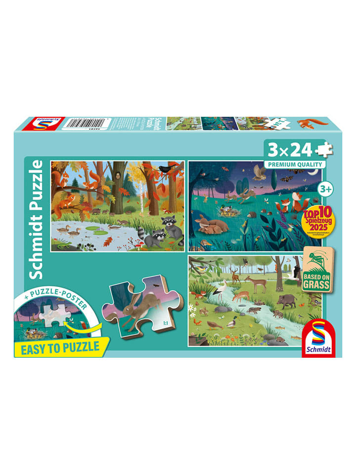 Schmidt Spiele 3x 24tlg. Puzzle "Wald & Wiesentiere" - ab 3 Jahren - onesize