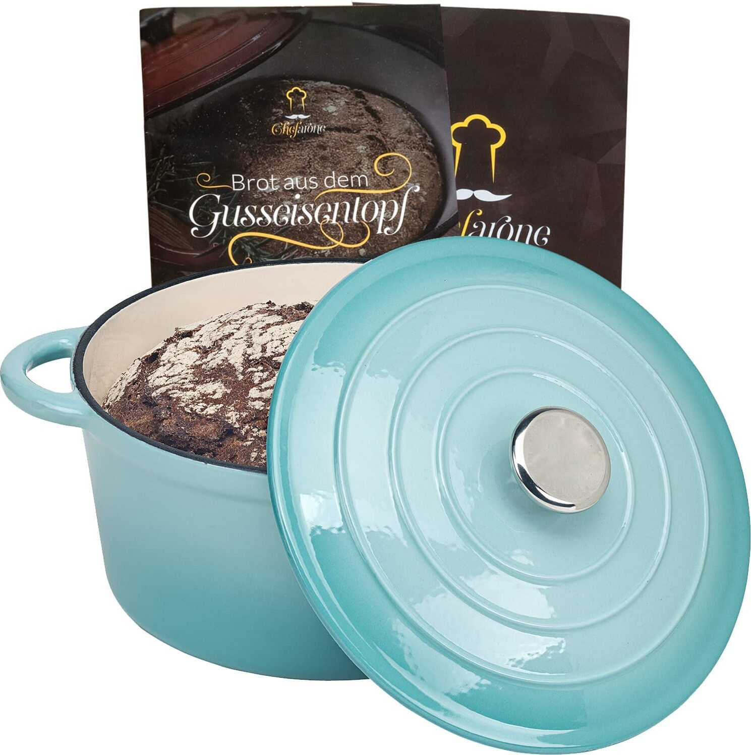 Chefarone Gusseisenpan met deksel, blauw, geschikt voor alle warmtebronnen