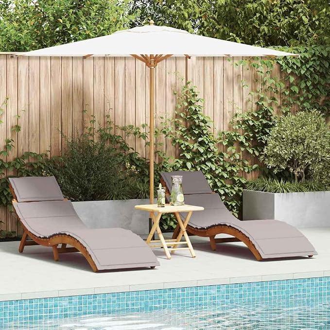 Sonnenliege Gartenliege mit Kissen 2er Set Taupe Massivholz Akazie, verstellbare Rückenlehne, Außen Liegestuhl für Terrasse Balkon Entspannung