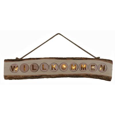 NÄVE LED Dekolicht "Willkommen", beige (natur), Ø 60cm H: 12cm, Leuchten, Schriftzug "Willkommen", 2xAA Batterien, incl. Aufhängung/Jute