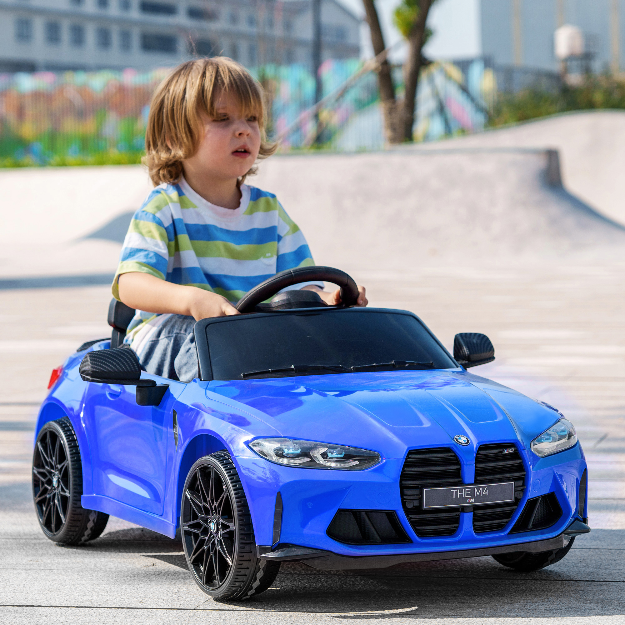 Aiyaplay Auto elettrica per bambini BMW M4 con telecomando e fari, Blu   Aosom Italy