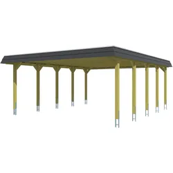 Skan Holz Walmdach Carport-585x741cm -Blende schwarz-imprägniert (farblich unbehandelt) Holzcarport