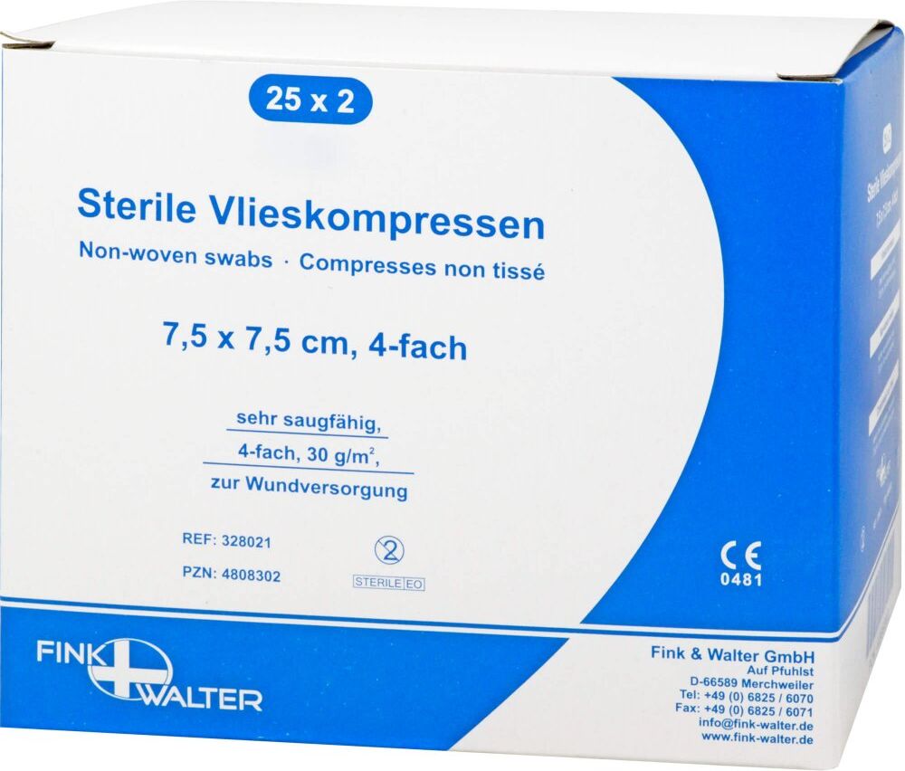 Vlieskompressen 7,5x7,5 cm steril 4fach 25X2stk