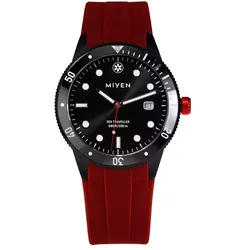 MIYEN MUNICH - SEA TRAVELLER - Black Edition - kautschuk rot / 42 MM