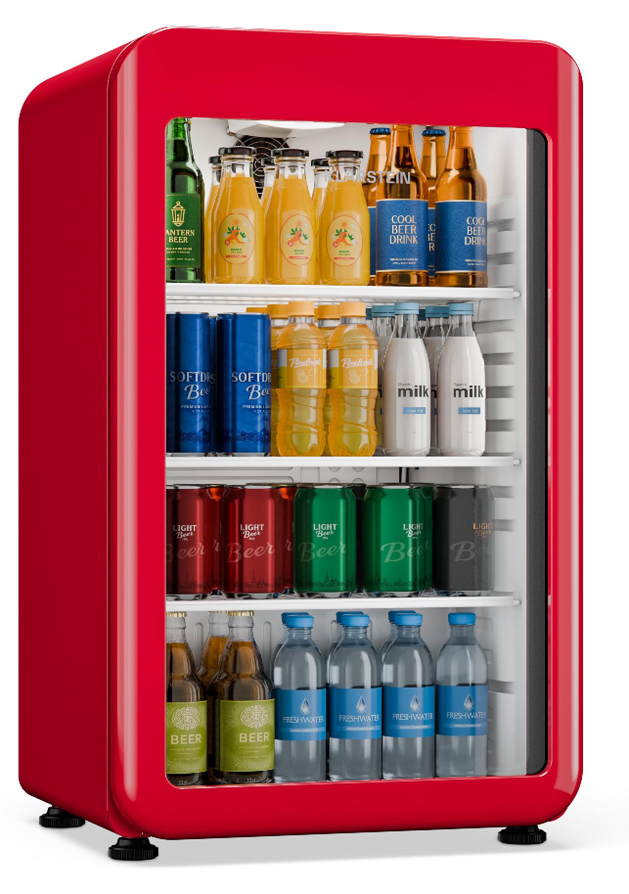 Klarstein Audrey Evo Getränkekühlschrank 95 L - Getränkekühler mit Glastür, LED-Beleuchtung, einstellbare Temperatur 0-10 °C, 3 Regalböden, leiser Betrieb