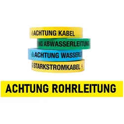FLUID 20017 Trassenwarnband aus PE Gelb mit Aufdruck ACHTUNG ROHRLEITUNG Länge 250m