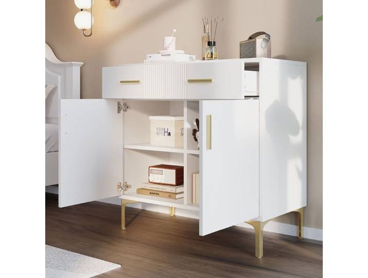Commode avec 2 portes et 2 tiroirs avec sécurité anti-basculement FloraGrace