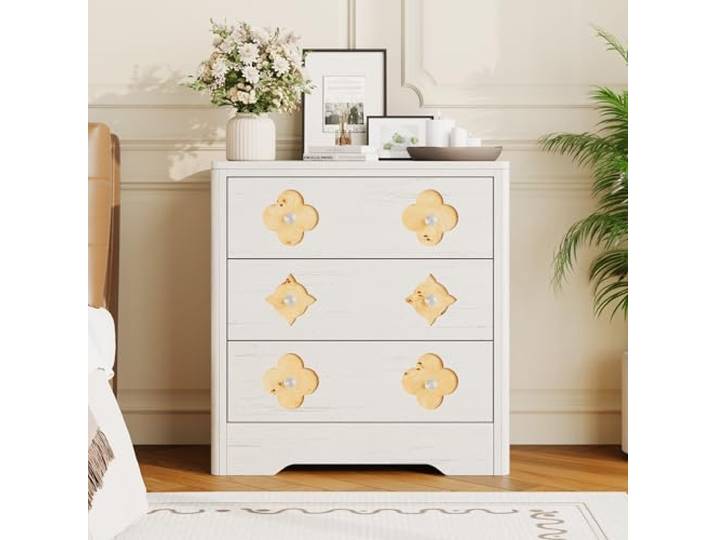 Garvee Moderne hohe Kommode mit 3 Schubladen – Holz, dekorative geriffelte Front – Viel Stauraum für Schlafzimmer, Flur oder Wohnzimmer – Ideal für Kleidung & Accessoires – 3-Schubladen, Farbe: