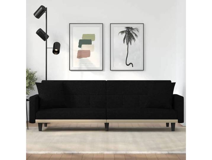 Moderne Canapé-lit pratique - avec coussins - noir - tissu - 220x89x70 cm - Banquette convertible @FR 2119