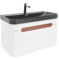 SAT Fusion Waschtisch mit Unterschrank und Armatur 77,5x43x45 cm weiß matt SATFUSION80WBKMBA