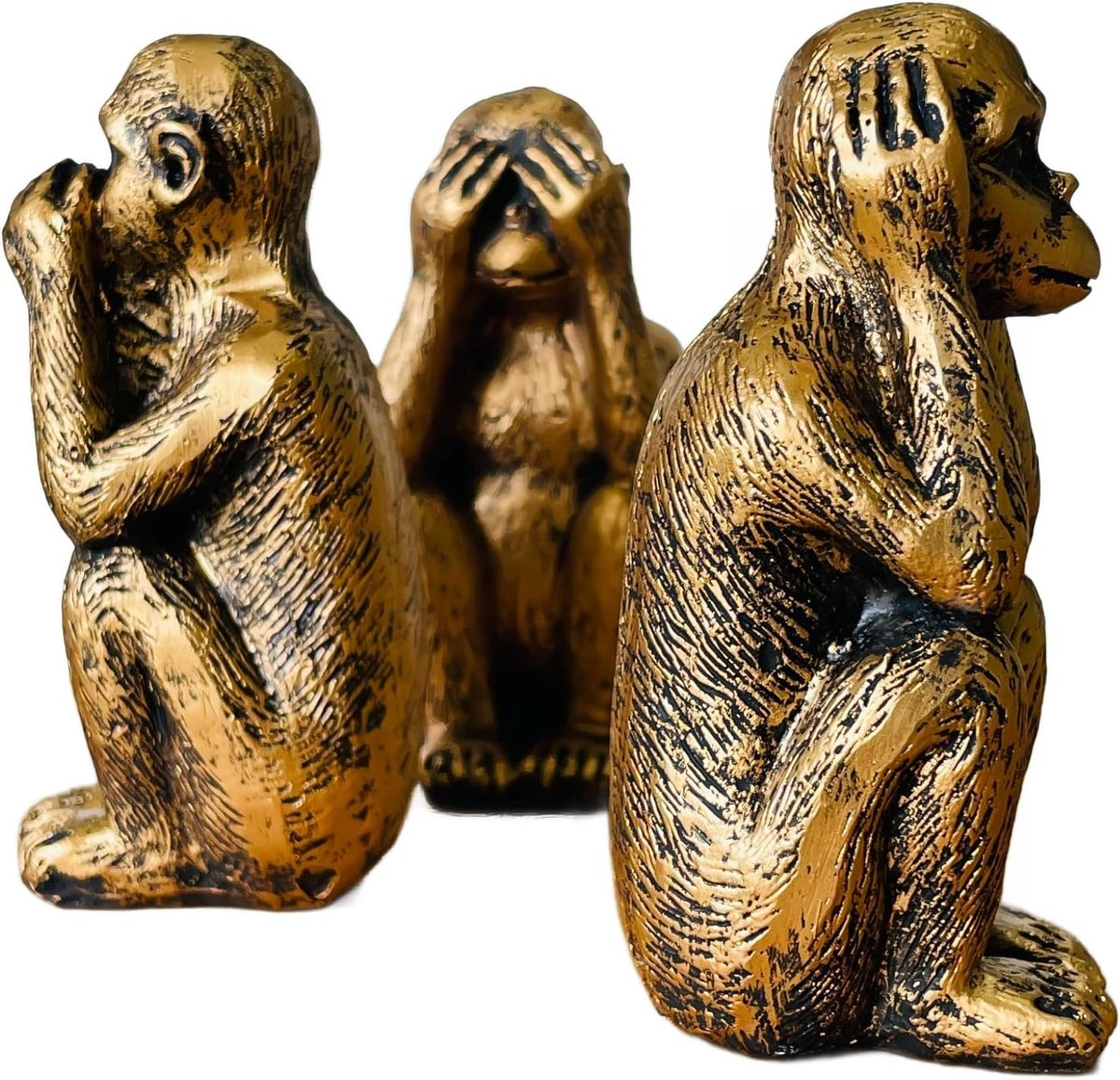 Set van 3 Wise Monkeys Beeldjes - Hear No Evil, See No Evil, Speak No Evil - Bronskleurige Resin Decoratie voor Huis en Kantoor
