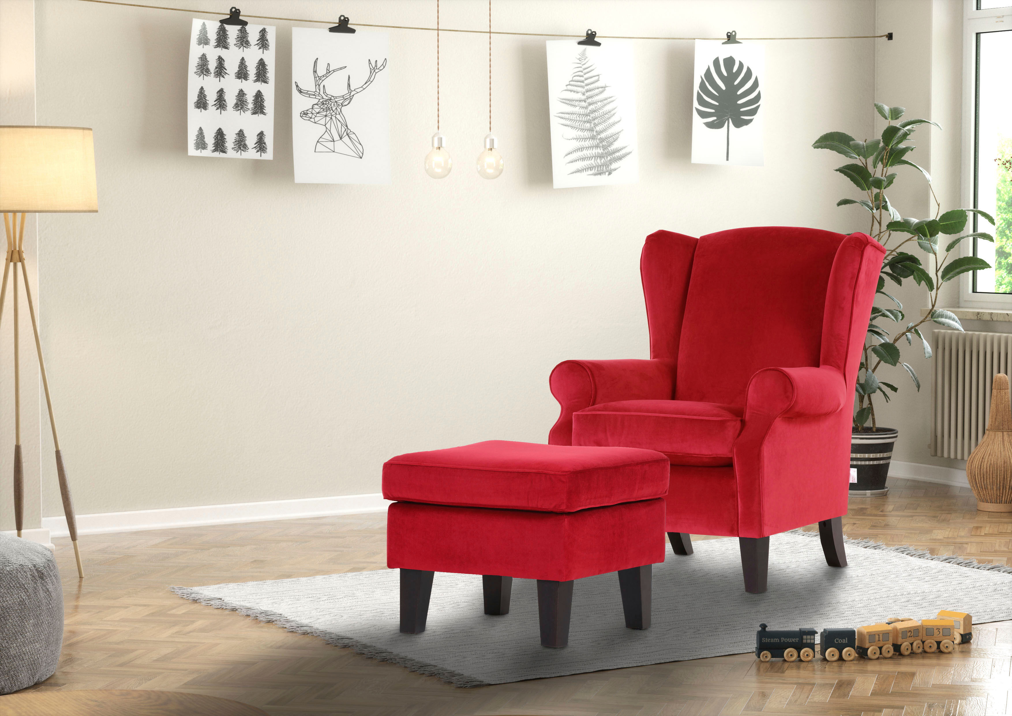 Ohrensessel GUTMANN FACTORY, rot, B:83cm H:102cm T:87cm, 100% Polyester, Sessel, Ohrensessel
