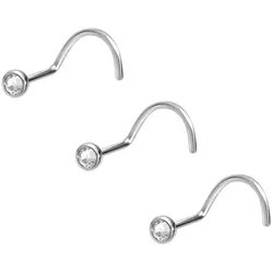 3er Set Titan Nasenstecker Spirale FLACHE KRISTALLDISC