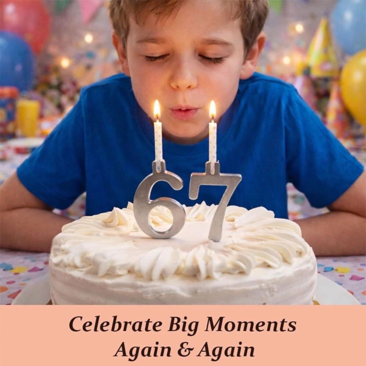 INF Ensemble de supports chiffres numériques pour bougies de gâteau - Supports en plastique pour anniversaires et fêtes Argent