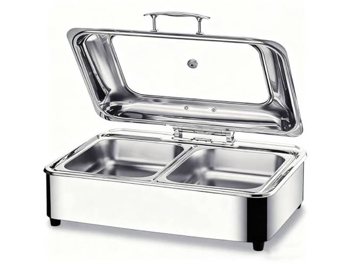 Chafing Dish Elektrisch, 9L Edelstahl Warmhaltebehälter Essen Elektrisch Speisewärmer Elektrisch Buffetwärmer mit Glasdeckel für Party und Restaurants, Temperatur Regelbar (0-85°)