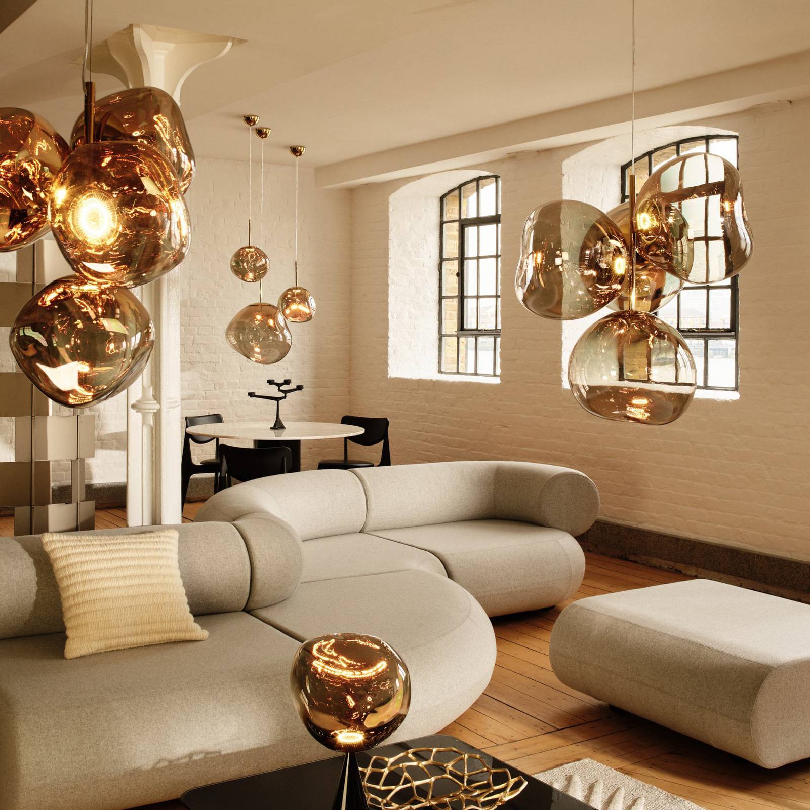 Tom Dixon Design Hängelampe Melt Mini, dimmbar, messing / gold, für Wohn- / Esszimmer, Kunststoff, Design, Pendelleuchte