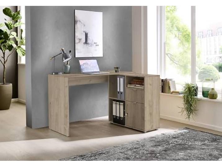 BMG Möbel Eckschreibtisch Leni, Homeoffice Schreibtisch (Jackson Hickory Oak)
