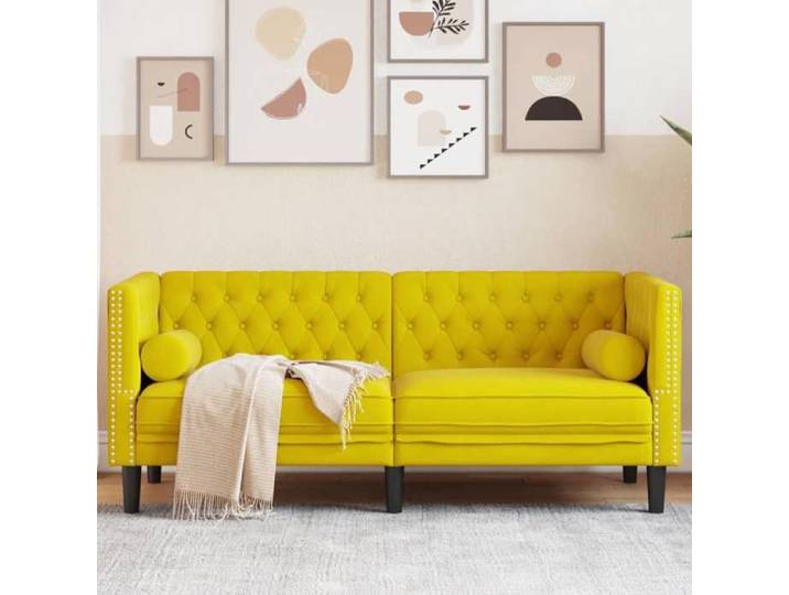 Canapé Chesterfield avec traversins 2 places jaune velours canapé canapé rembourré canapé à 2 places causeuse 372689