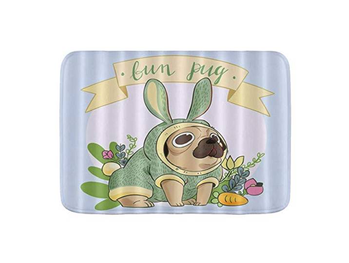 Minalo Antislip badmat, cartoon animatie mopshond, gepersonaliseerd decor badkamer vloertapijt, 75 x 45 cm