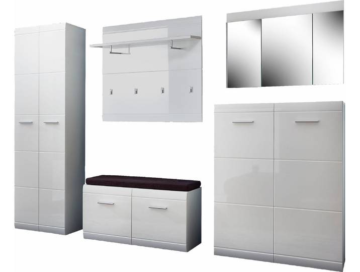 Garderoben-Set GERMANIA Adana , weiß (weiß hochglanz), Kastenmöbel-Sets, Garderoben-Set, Farbe weiß mit Hochglanz Fronten