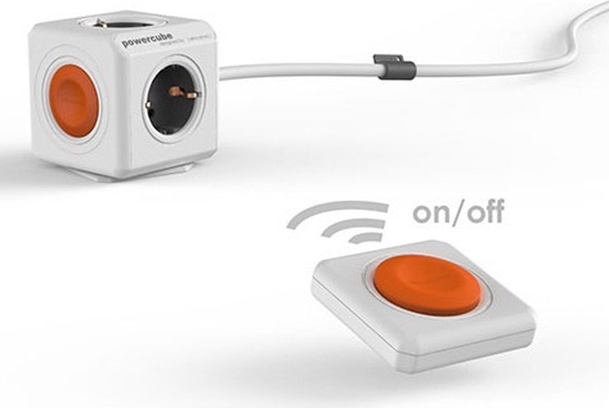 Allocacoc PowerCube Extended Remote Set met 4 stopcontacten en afstandsbediening - Wit/Oranje