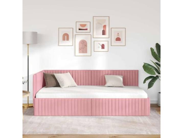 KTHLBRH Eck-Bettrahmen, Rosa, 100 x 200 cm Platzsparendes Design, verstellbares Kopfteil, Struktur aus Holz, Verwendung im Innenbereich