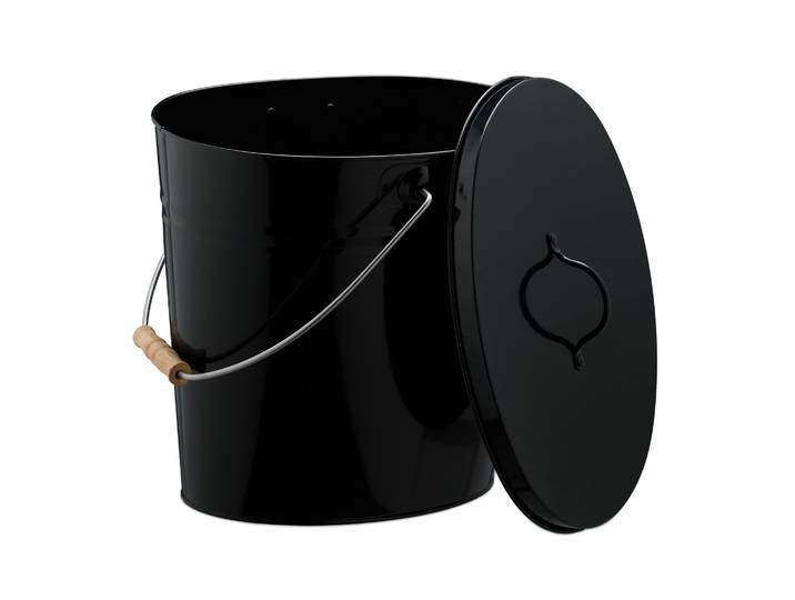 Ascheeimer mit Deckel 12L Hellbraun-Schwarz-Silber