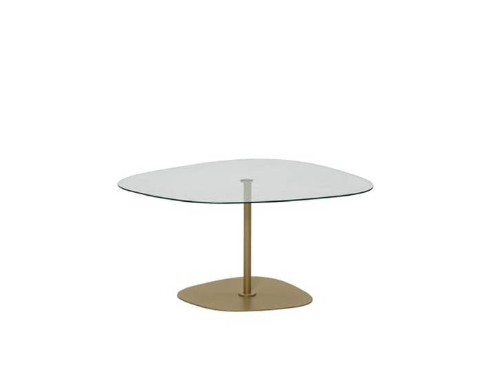 Hanah Home Moderner Couchtisch aus 100% gehärtetem Glas, 85 cm x 40 cm x 67 cm, transparent & goldfarben, Metallbeine, zerlegt, stilvolles & funktionales Design