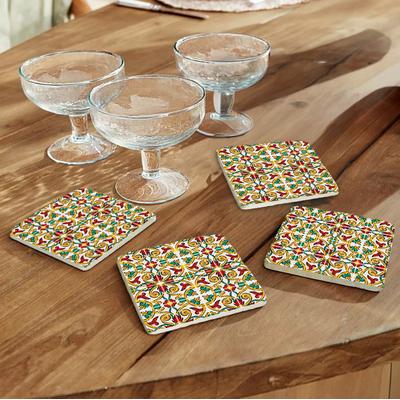 Getränkeuntersetzer QUEENCE "Bunte Mosaik Fliesen Steine", rot, B:10cm H:10cm T:1cm, Naturstein, Untersetzer, Mosaik Set Topfuntersetzer Naturstein Untersetzer 10x10x1cm