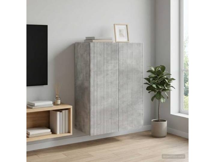HPUYRFG Wandschrank 66 x 34,5 x 90 cm Holzwerkstoff Betongrau mit Schublade Stauraumschrank, Schublade, Regal, Fächer, USB-LED-Leuchten, rollbar, abschließbar, vielseitig, modern, platzsparend