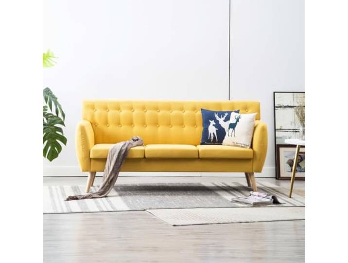 HEFZGDB 3-Sitzer-Sofa Stoff 172x70x82 cm Gelb mit MDF-Rahmen und Schaumstoffpolsterung für ultimativen Sitzkomfort, stabile Kautschukholzbeine, langlebiges Design, Zeitlose Ergänzung