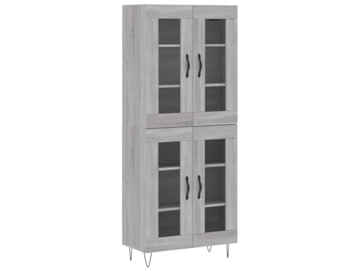 GHVBNMF Highboard Grau Sonoma 69,5x34x180 cm Holzwerkstoff 2-teilig Stilvoller 2-teiliger Mehrzweckschrank mit Glas und Metallfüßen für Wohnzimmer oder Schlafzimmer mit viel Stauraum.
