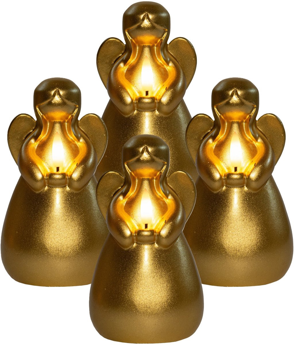 Anna's Collection LED kerstkaars Engel - Goud - 4 stuks - 14 x 8 cm - met timer