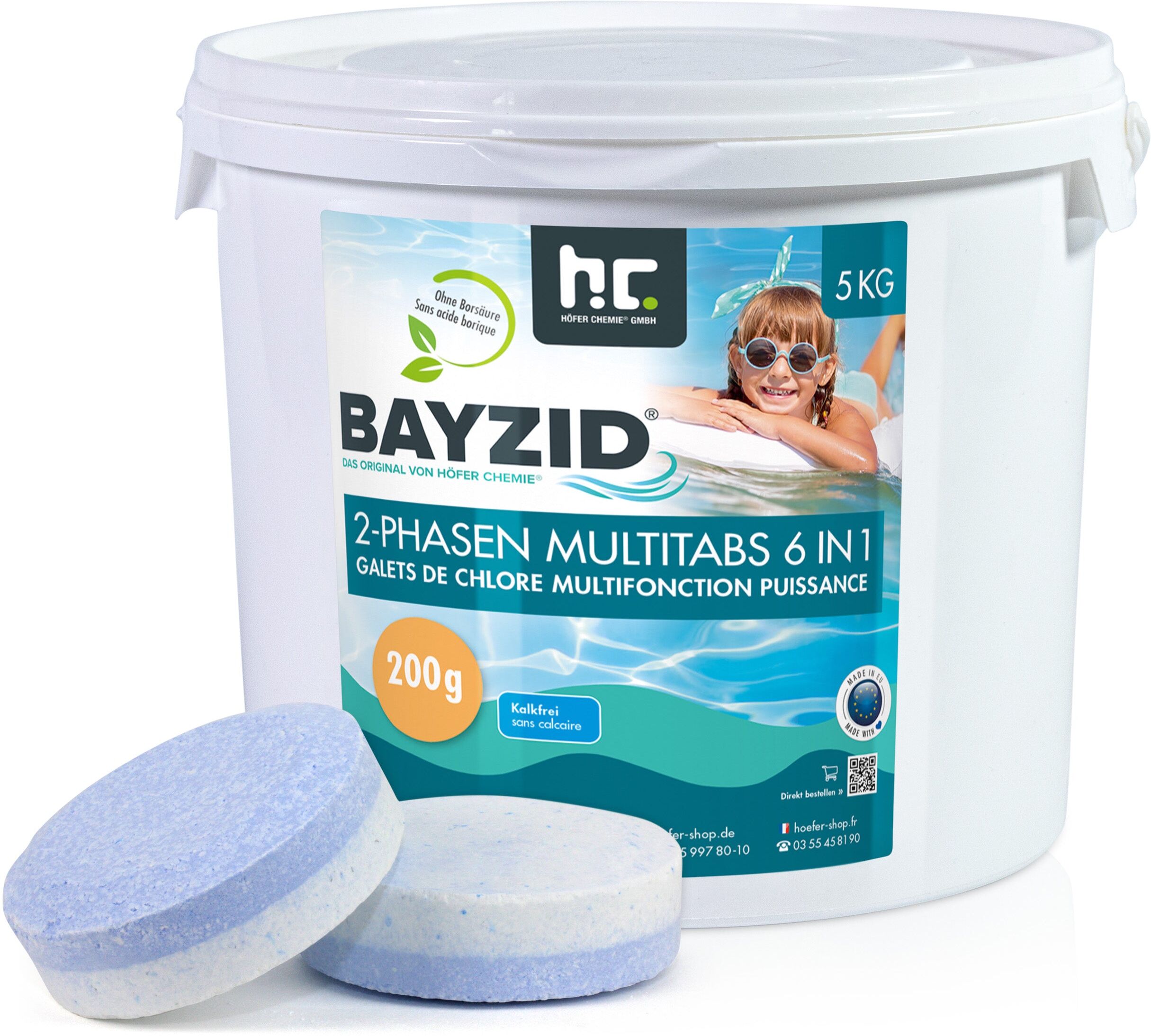 Höfer Chemie GmbH 4x 5 kg Galets de chlore biphase 6en1 de 200g  en pot de 5 KG