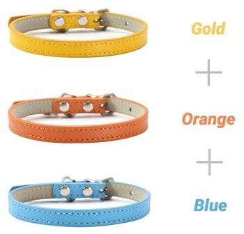 Uplift Picks Three Piece Soft PU Leather Cat Collar Set Solid Color Adjustable For Kittens Puppies Chihuahuas 05 m 3 Pcs