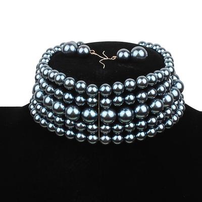 Perlen Choker Halskette Ohrringe 2 Stück Flapper Accessoires Vintage 1920er Roaring 20s Art Deco für Frauen