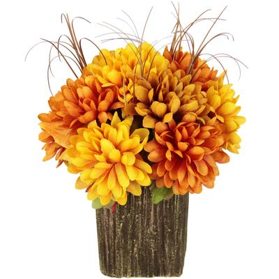 Kunstblume I.GE.A. "Chrysanthemen im Topf", gelb (gelb, orange), B:21cm H:27cm L:21cm, Polyester, Kunstpflanzen, Herbstgesteck Herbstliche Blumen Kunstpflanze