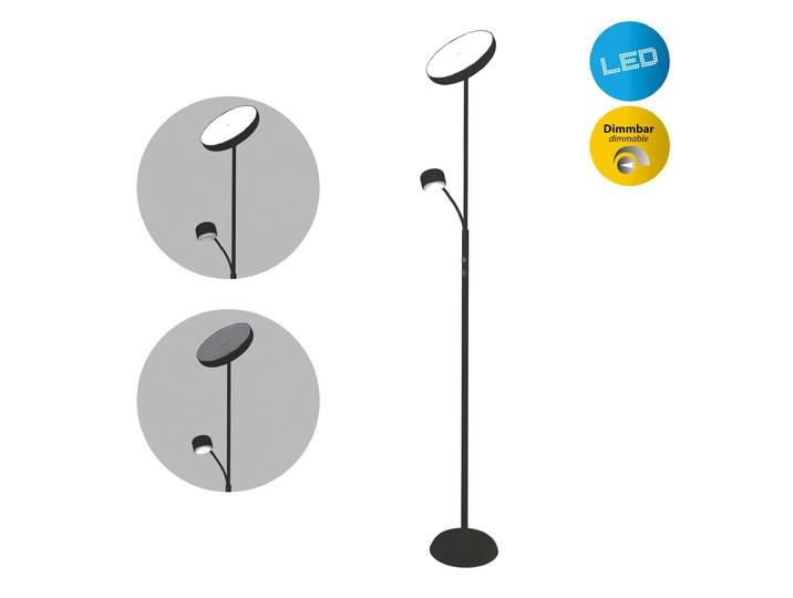 NÄVE LED Stehlampe Romis , schwarz, 2, Ø 26cm H: 180cm, 1 Stk., Leuchten, mit Lesearm, dimmbar per Drehschalter, LED warmweiß, H: 180cm, LED Stehlampe