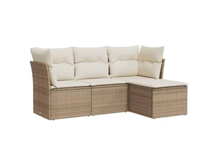 Makastle Lounge-Sofa-Set 4-TLG. Beige PE-Rattan mit Kissen