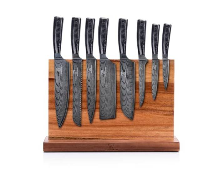 KÜCHENKOMPANE – Edelstahl Messerset Kuro mit magnetischem Messerblock 8-teiliges Küchenmesser Set Kochmesser mit ergonomischen Epoxid-Griff rostfrei & scharf Designed in Germany