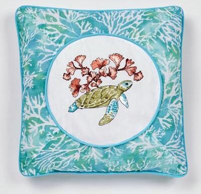C & F Enterprises (Bedding) "Atlantis Piped Embroidered Pillow Multi Bright 16"" Square, 16"" Square, Multi Bright"