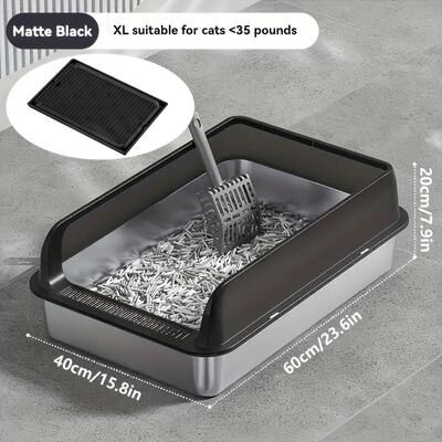 Uplift Picks Extra Large Stainless Steel Cat Litter Box With Lid black (xl)